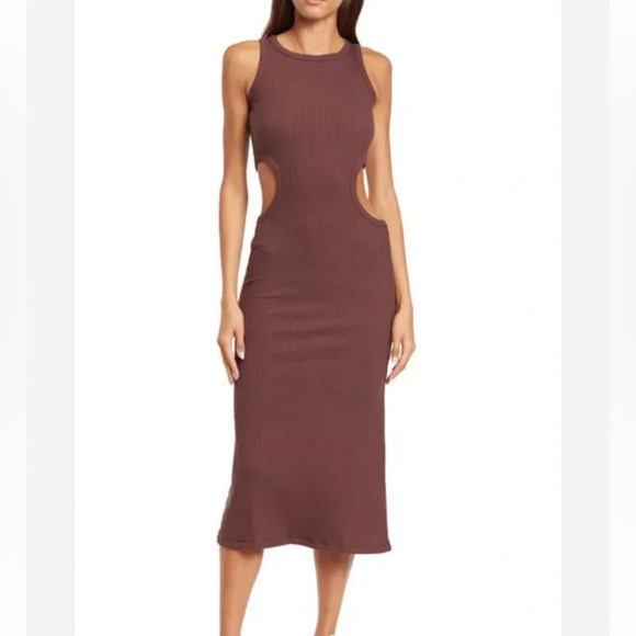 Ena Pelly Side Cutout Mid Length Ribbed Dress - Picture 1 of 7